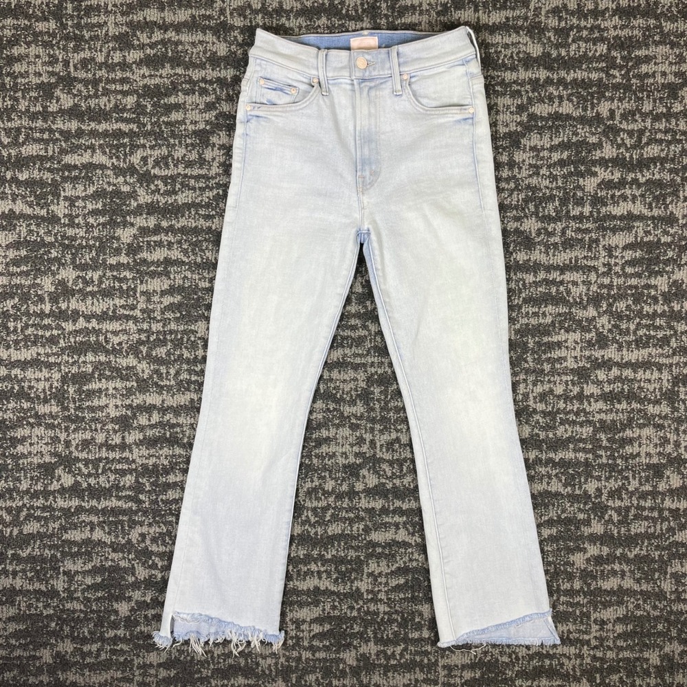 Mother Flare Jeans Womens 27 Light  Raw Hem High Rise Stretch Denim